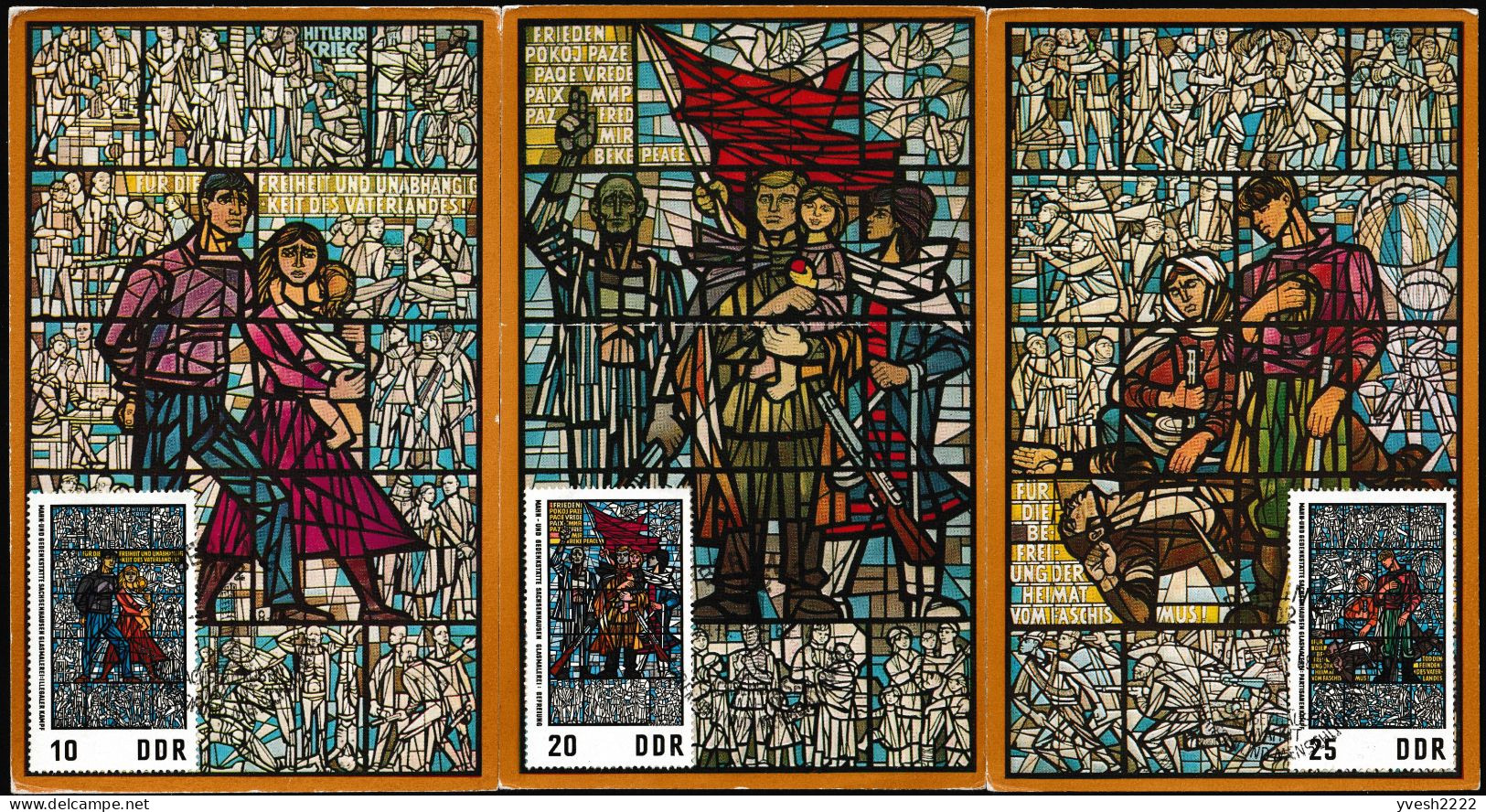 Allemagne De L'Est 1968 Y&T 1042 à 1044. Peintures Sur Verre Du Musée Du Résistant De Sachsenhausen - Verres & Vitraux