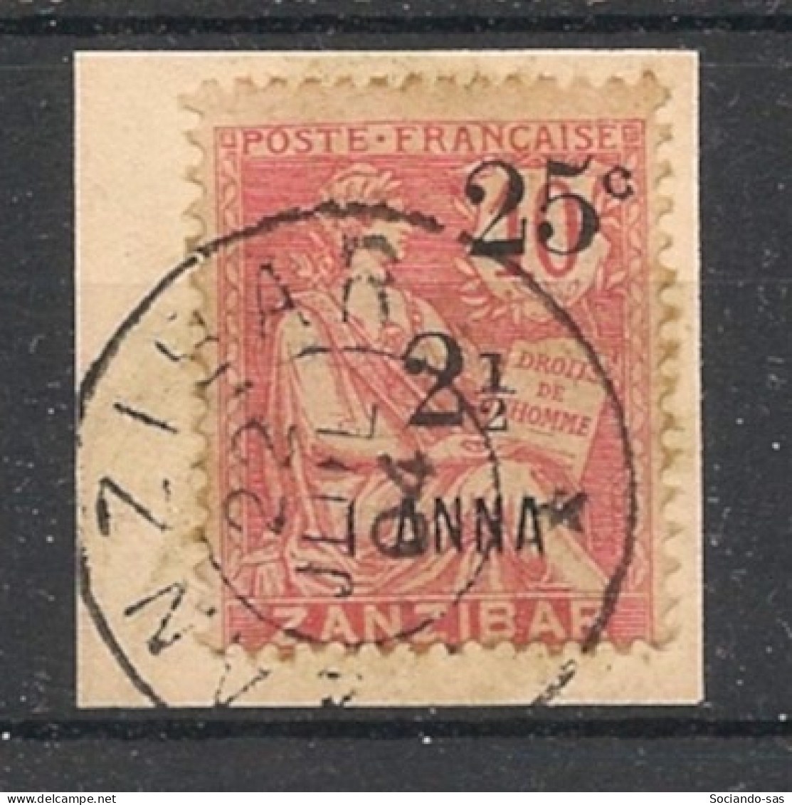 ZANZIBAR - 1904 - N°YT. 64 - Type Mouchon 25c Et 2 1/2 Sur 10c Rose - Oblitéré Sur Fragment / Used - Oblitérés