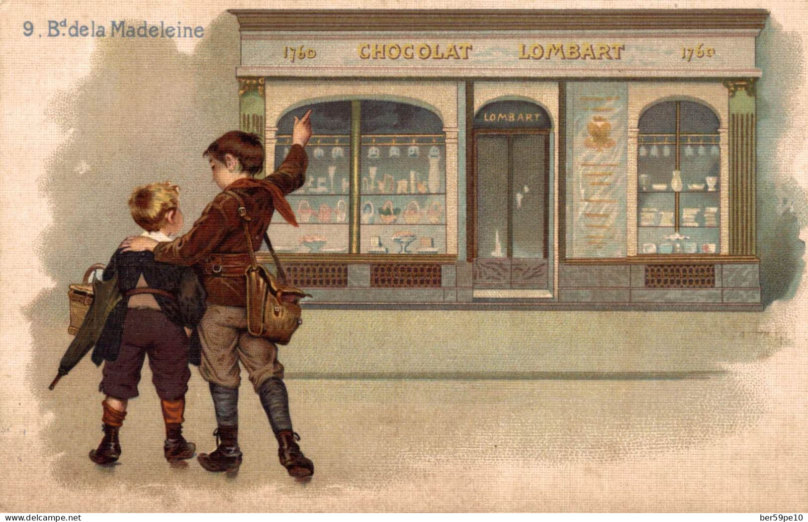 CHROMO CHOCOLAT LOMBART Bd DE LA MADELEINE A PARIS ENFANTS DEVANT LA VITRINE - Lombart