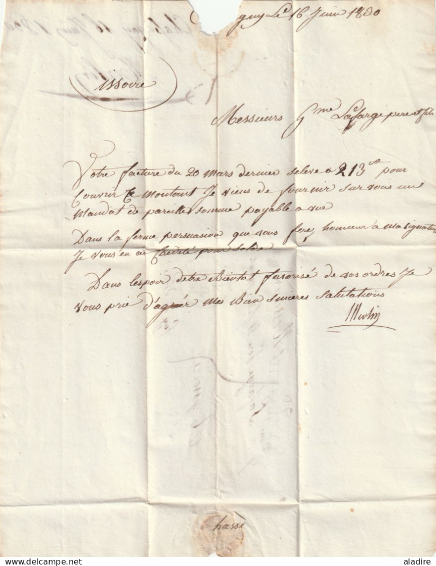 1830 - Marque Postale 70 LA CLAYTTE, Saône Et Loire  Sur Lettre Pliée De Chassigny  Vers ISSOIRE, Puy De Dôme - Taxe 6 - 1801-1848: Précurseurs XIX