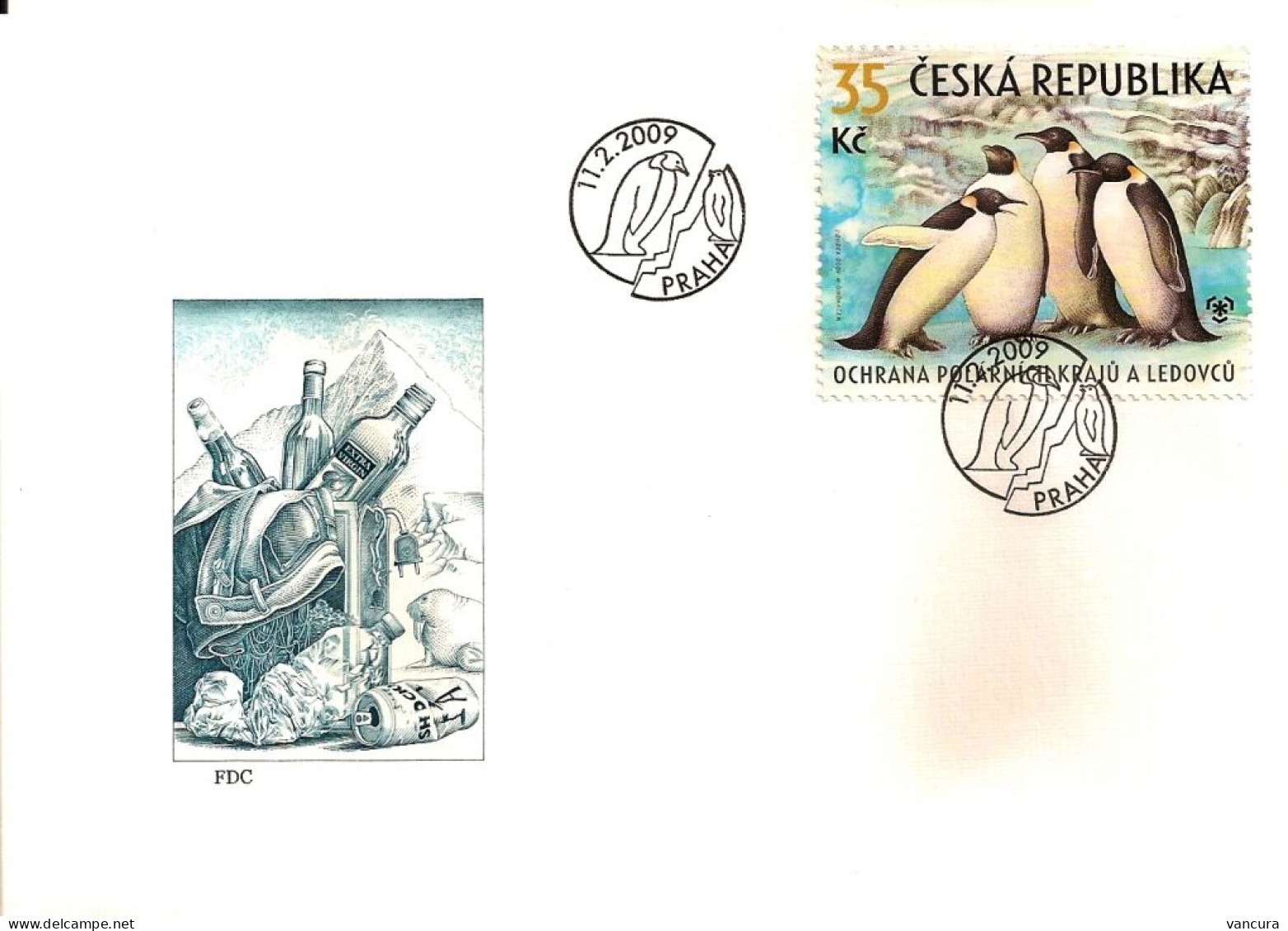 FDC 589 Czech Republic Polar Regions And Glacier Preservation 2009 Penguin NOTICE POOR SCAN, BUT THE FDC IS FINE. - Pingouins & Manchots