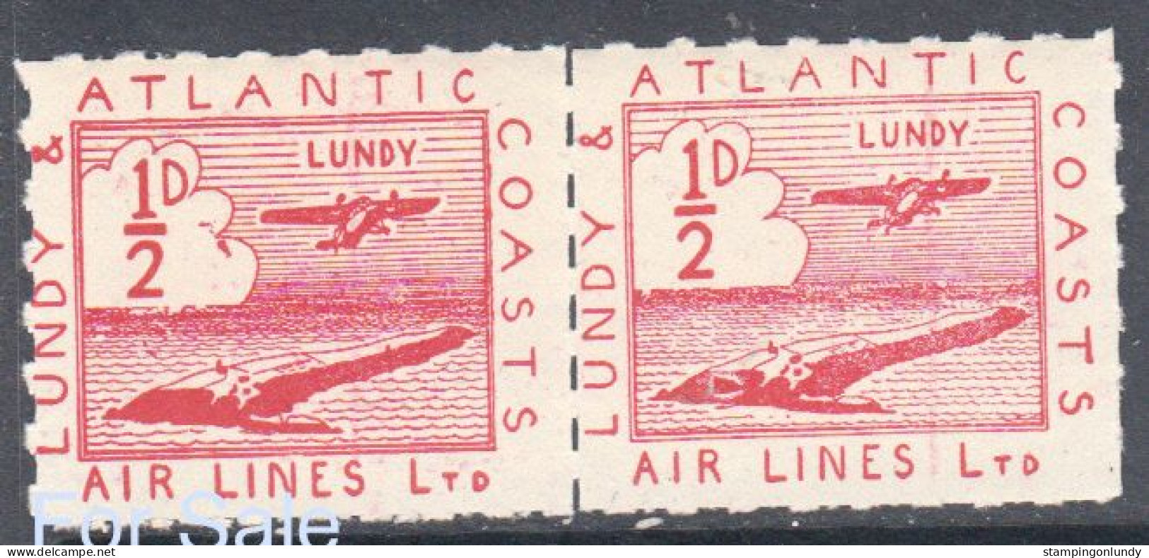 #29 Great Britain Lundy Island Puffin Stamp 1939 Red L.A.C.A.L. Air Stamp Cat #19(b) Broken Cloud Price Slashed! - Local Issues