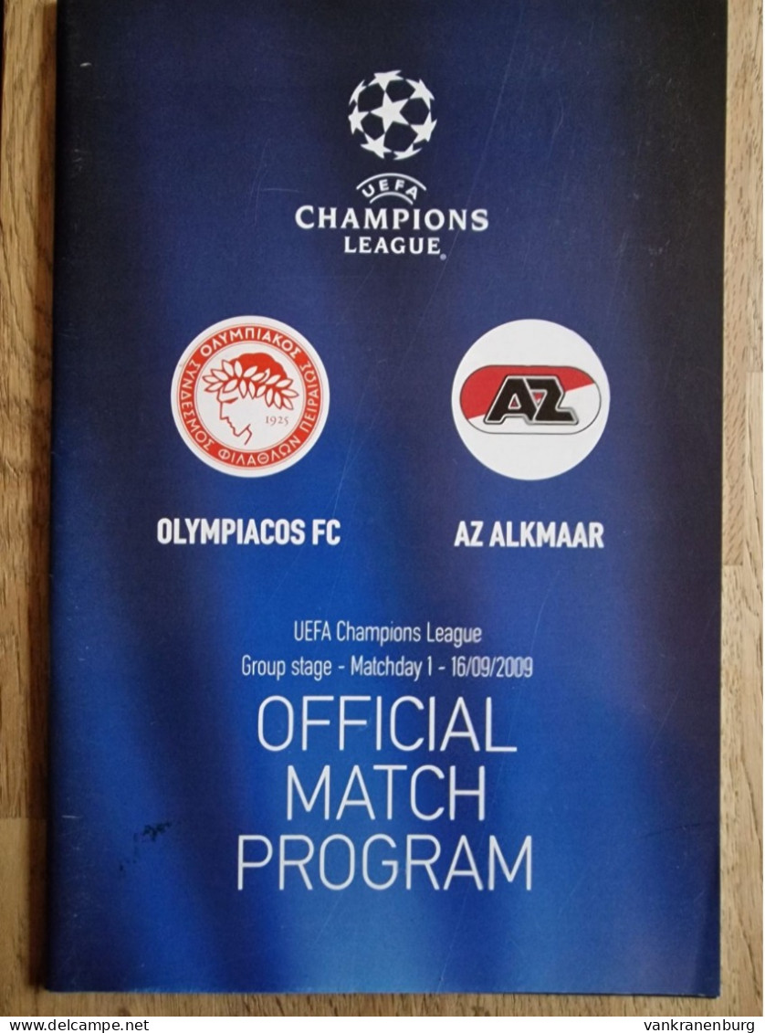 Programme Olympiacos FC - AZ Alkmaar - 16.9.2009 - UEFA Champions League - Holland - Programm - Football - Soccer - Libros