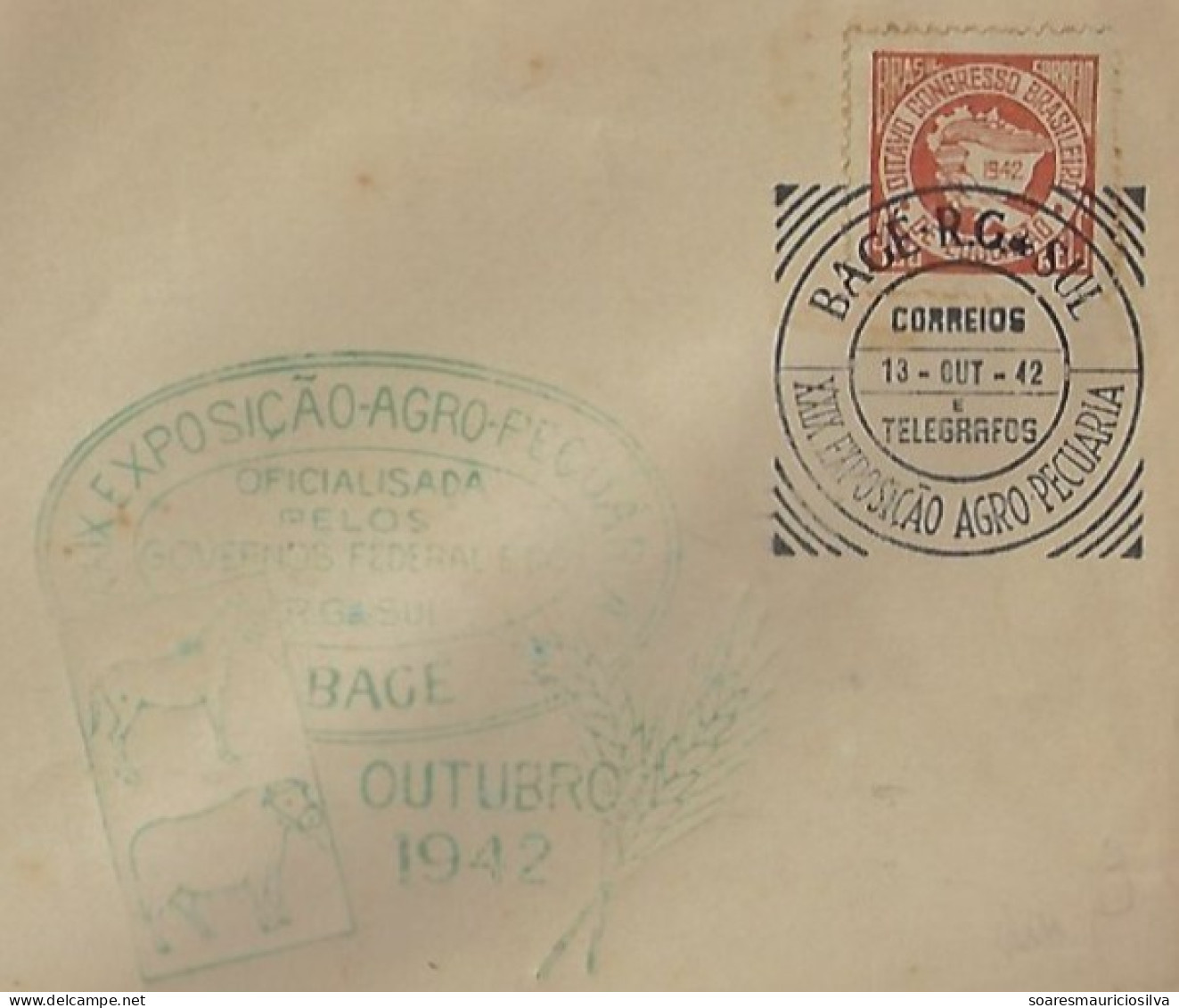 Brazil 1942 Cover From Bagé To São Paulo Commemorative Cancel 29th Bagé Agricultural And Livestock Exhibition - Ferme