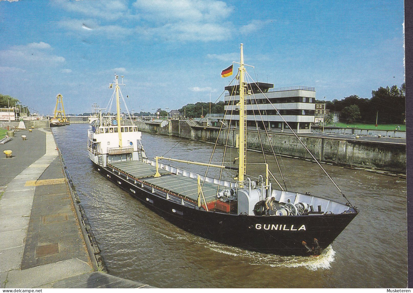 Germany PPC Brunsbüttel Schleuse Ship Schiff 'GUNILLA' Verlag Ferdinand Lagerbauer Postally Used Denmark 1993 (2 Scans) - Brunsbuettel