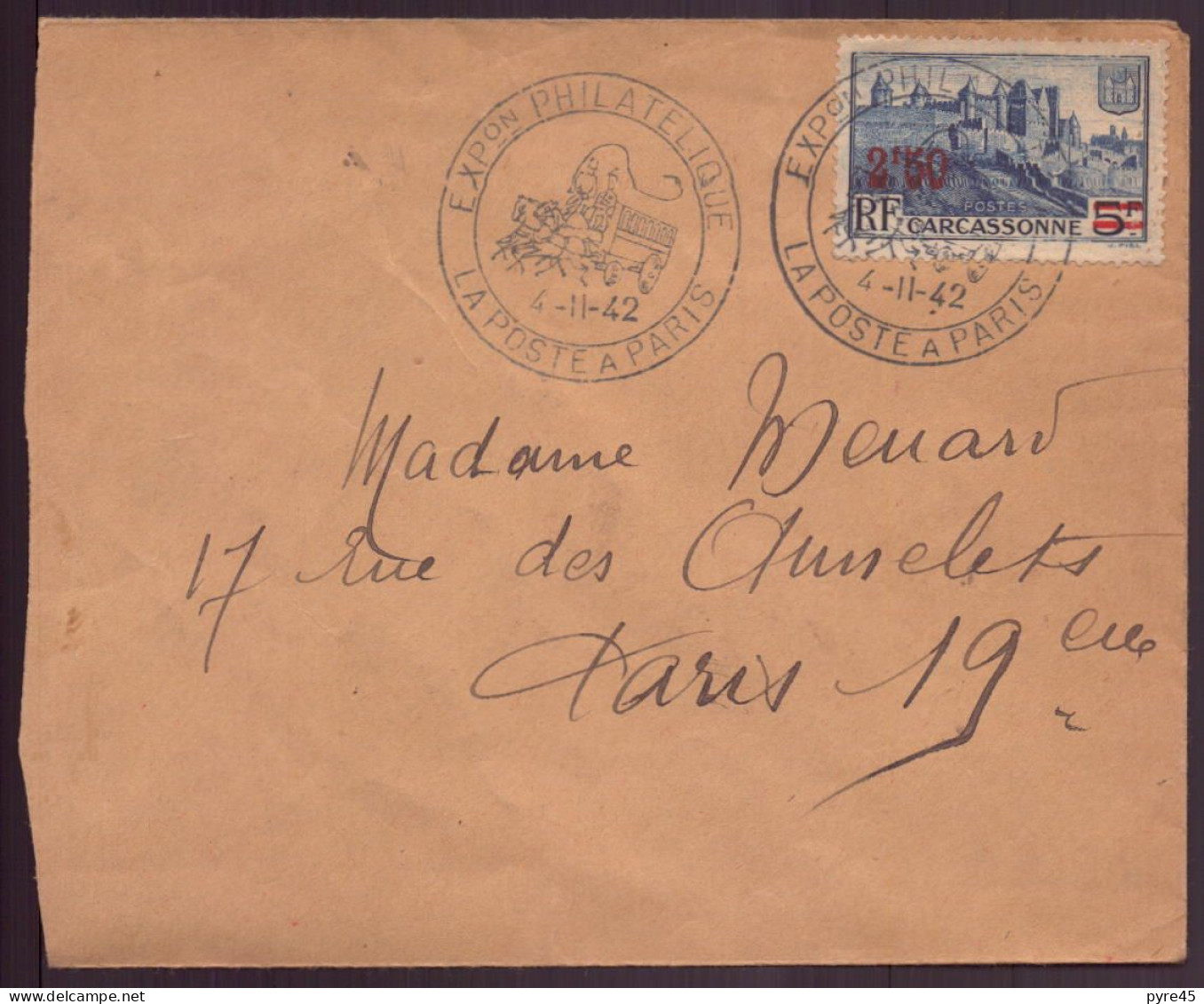 France, Enveloppe Du 4 Novembre 1942, Cachet " Exposition Philatélique " Paris ( Côte 8€ ) - Autres & Non Classés