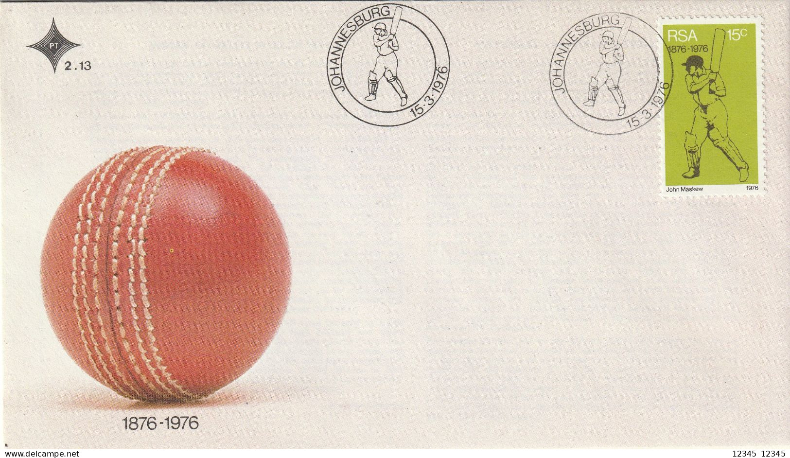 Zuid Afrika 1976, FDC Unused, 100 Years Of Cricket Organization In South Africa. - FDC