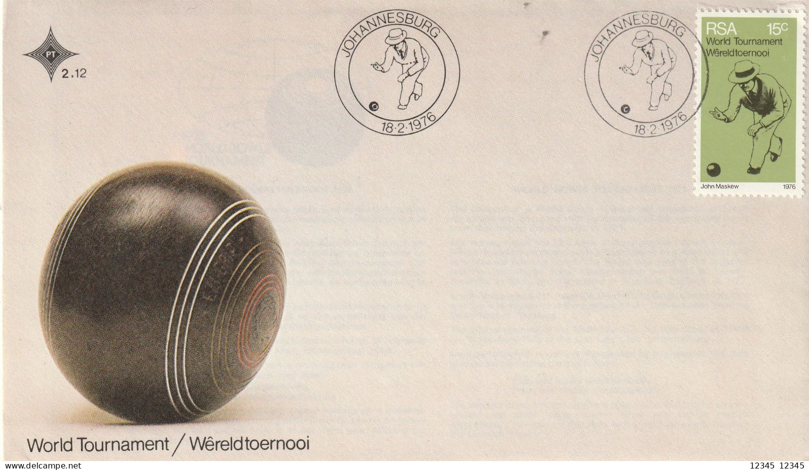 Zuid Afrika 1976, FDC Unused, Bowls World Championships - FDC