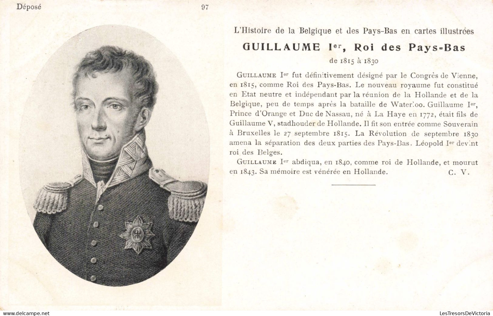 CELEBRITES - Homme Politiques - Guillaume 1er, Roi Des Pays Bas - Carte Postale Ancienne - Politieke En Militaire Mannen