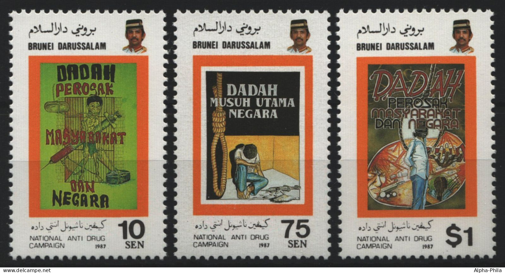 Brunei 1987 - Mi-Nr. 352-354 ** - MNH - Anti-Drogen - Brunei (1984-...)