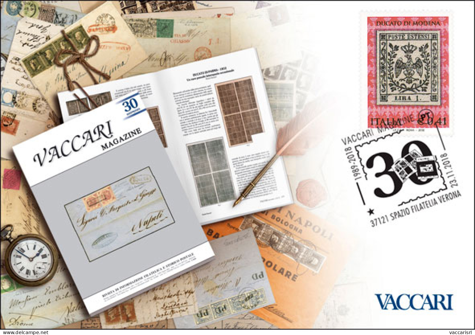 CARTOLINA ANNIVERSARIO 30 ANNI VACCARI MAGAZINE
Con Annullo Speciale 23 Novembre 2018
E Francobollo "celebrazione Dei Pr - Philately