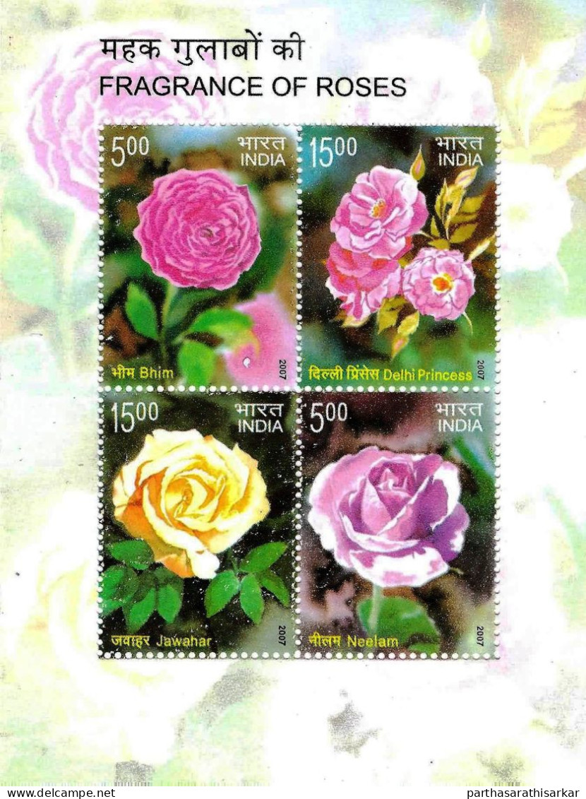 INDIA 2007 ROSES INDIAS FIRST SCENTED STAMP UNUSUAL MINIATURE SHEET MS MNH - Unused Stamps