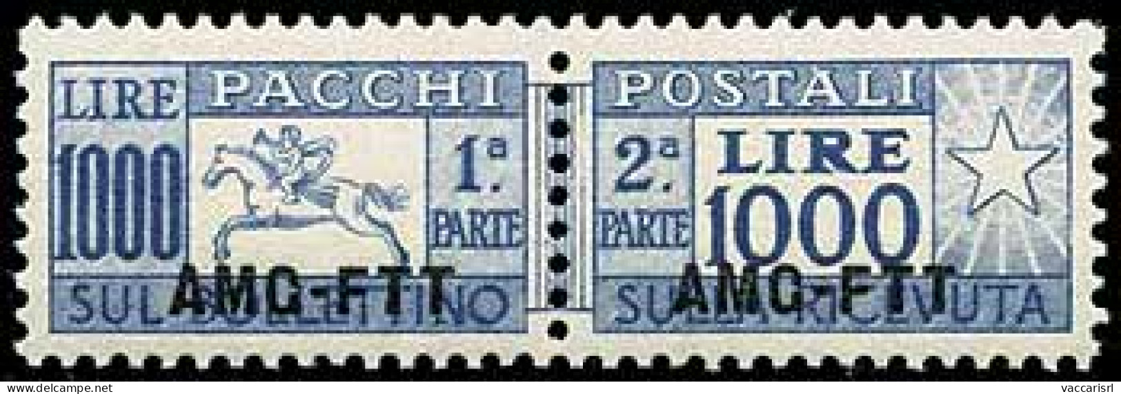 TRIESTE AMG-VG/FTT - Tipologia: ** - Pacchi Postali - L.1000 "Cavallino" - Sassone/Unificato N.26 - P.V.
Qualit&agrave;: - Marcophilie