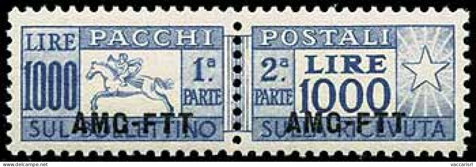 TRIESTE AMG-VG/FTT - Tipologia: ** - Pacchi Postali - L.1000 "Cavallino" - Sassone/Unificato N.26 - P.V.
Qualit&agrave;: - Storia Postale