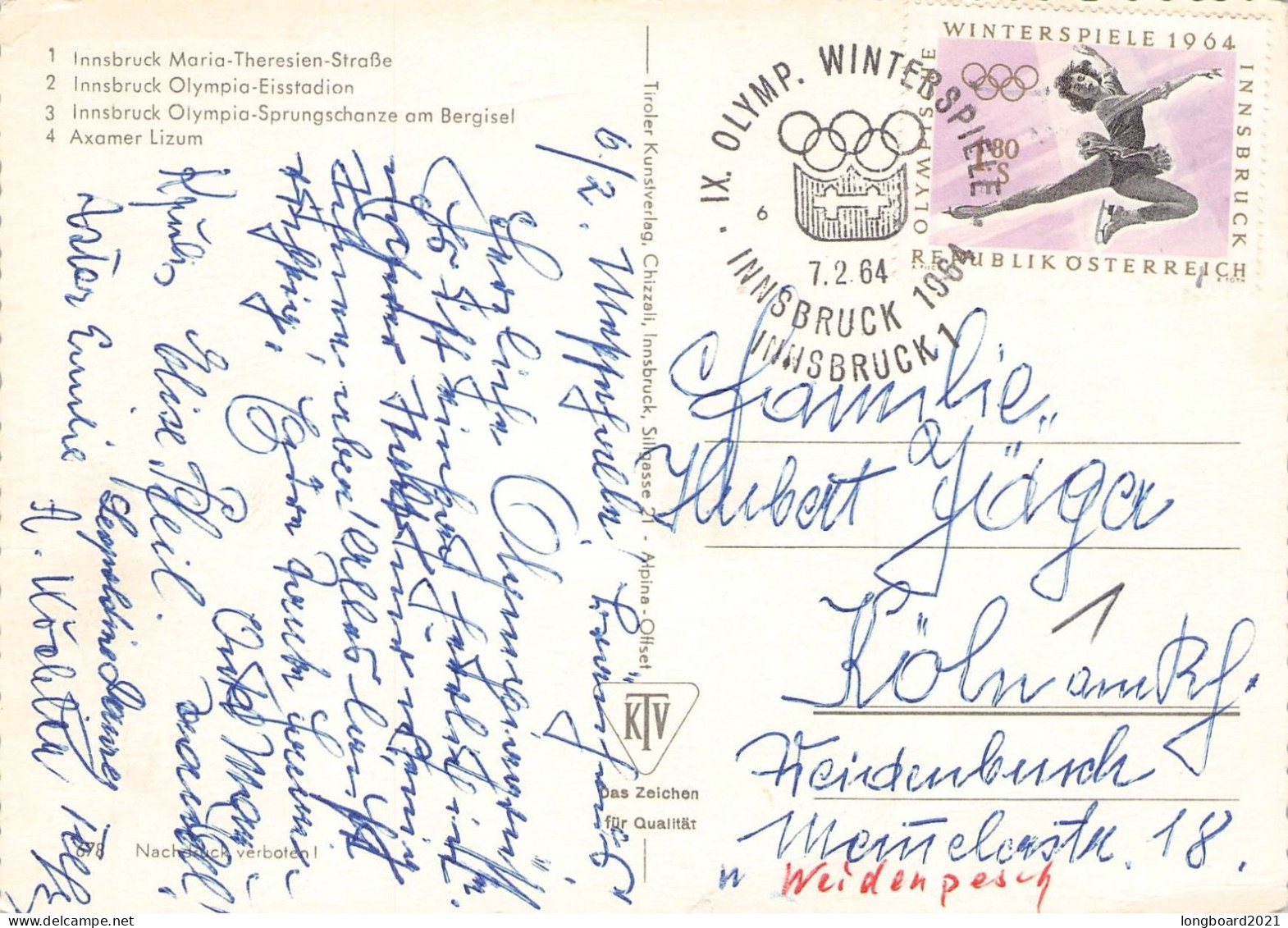 ÖSTERREICH - POSTKARTE OLYMPIADE INNSBRUCK 1964 /1480 - Cartas & Documentos