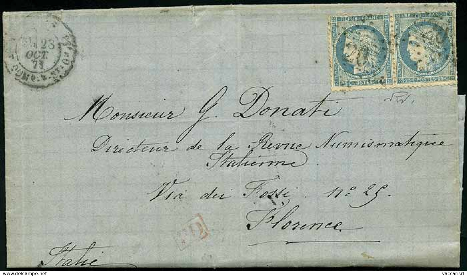 ESTERO > Francia - Tipologia: B - Francia - Lettera Con Testo Da Parigi A Firenze Del 28.10.1871, Indirizzata Al "Dirett - Other & Unclassified