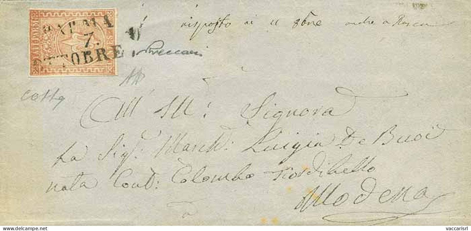 DUCATO DI PARMA - Tipologia: B - Da Parma A Modena Del 17.10.1854? Con C.15 Vermiglio Chiaro N.15 - Sassone N.7b - Ann.  - Parme