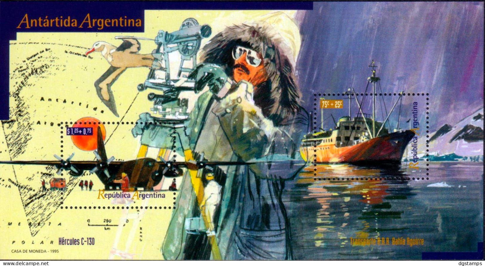 Argentina 1995 ** HB 109. Antarctica. Hercules Plane, Ship ARA Bahia Aguirre. - Blokken & Velletjes