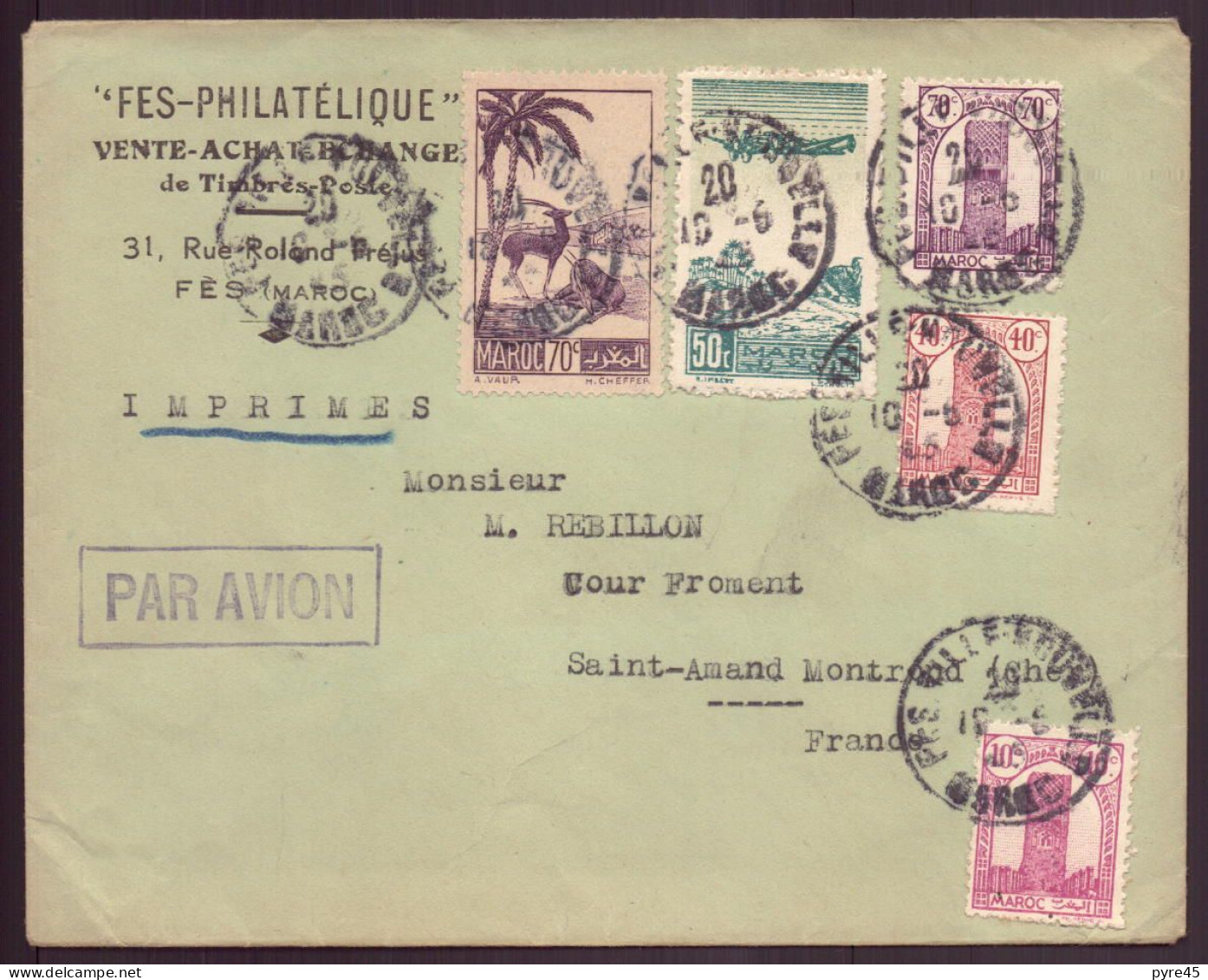 Maroc, Enveloppe à En-tête " Fes Philatélique " Du 10 Mai 1945 Pour St Amand ( Côte 5.30€ ) - Sonstige & Ohne Zuordnung