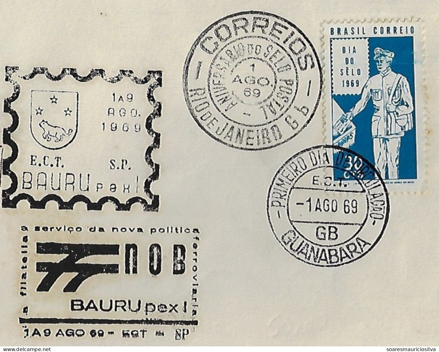 Brazil 1969 First Day Cover Commemorative Cancel Stamp Anniversary Postal Stamp Baurupex Coat Of Arms Railway Policy - Brieven En Documenten
