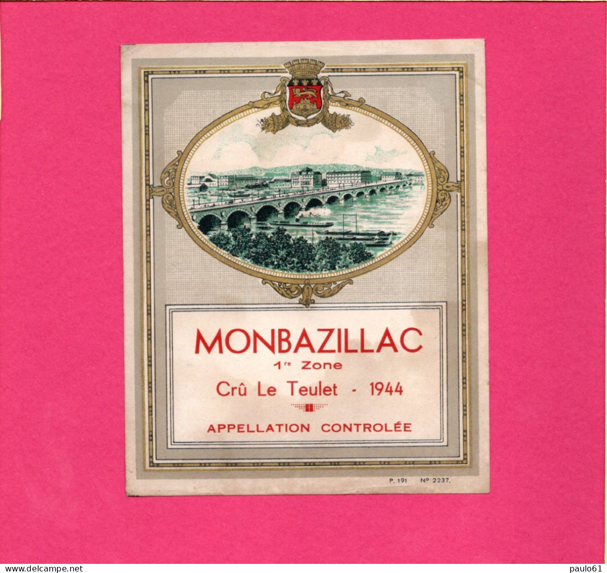 ETIQUETTE MONBAZILLAC Cru Le Teulet 1944 - Monbazillac