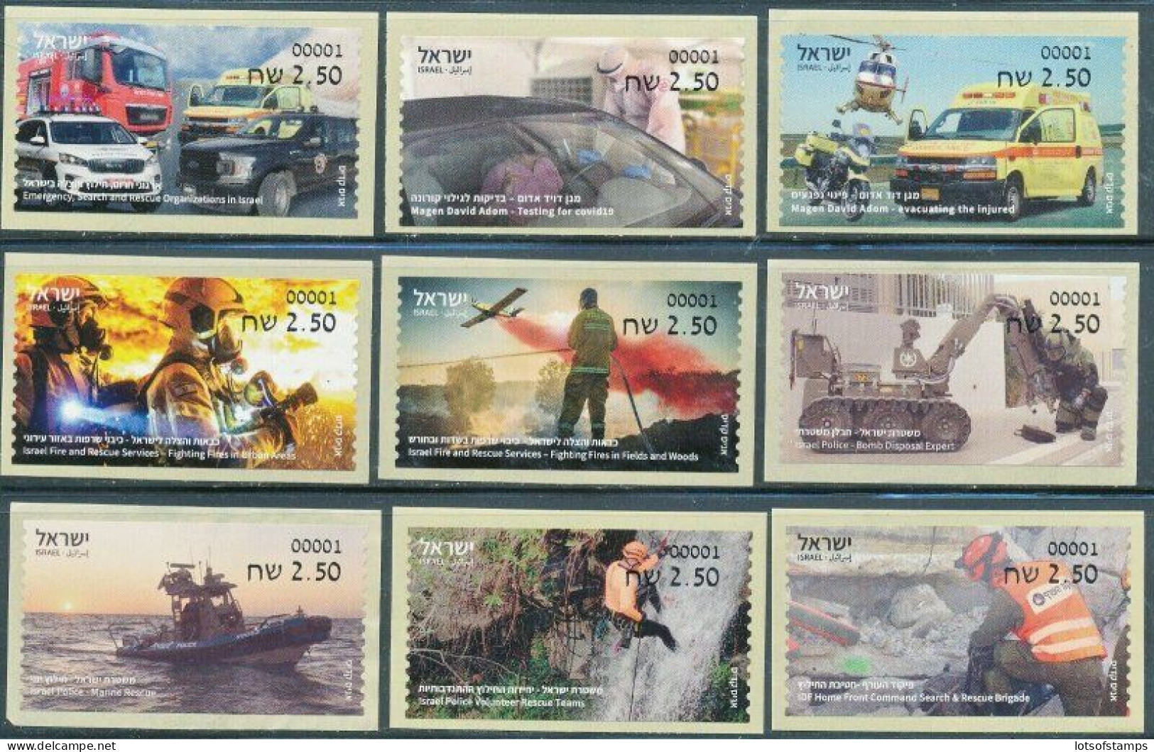 ISRAEL 2021 SECURITY FORCES ALL ATM LABELS BASIC RATE SET MACHINES 001 - Neufs