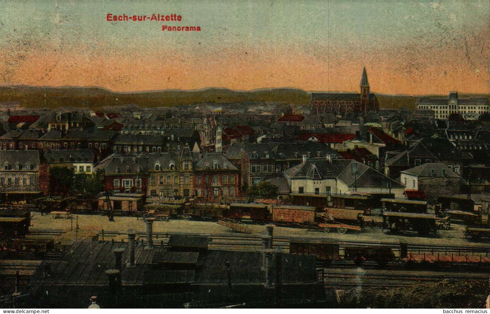 ESCH-SUR-ALZETTE  - Panorama Train Et Waggons (colorée)  (légèrement Abimée En Bas) - Esch-Alzette