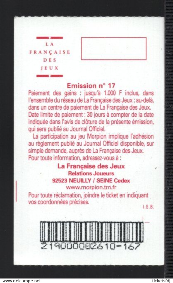 Grattage FDJ - MORPION 21900 - Ticket Rose - FRANCAISE DES JEUX - Billetes De Lotería