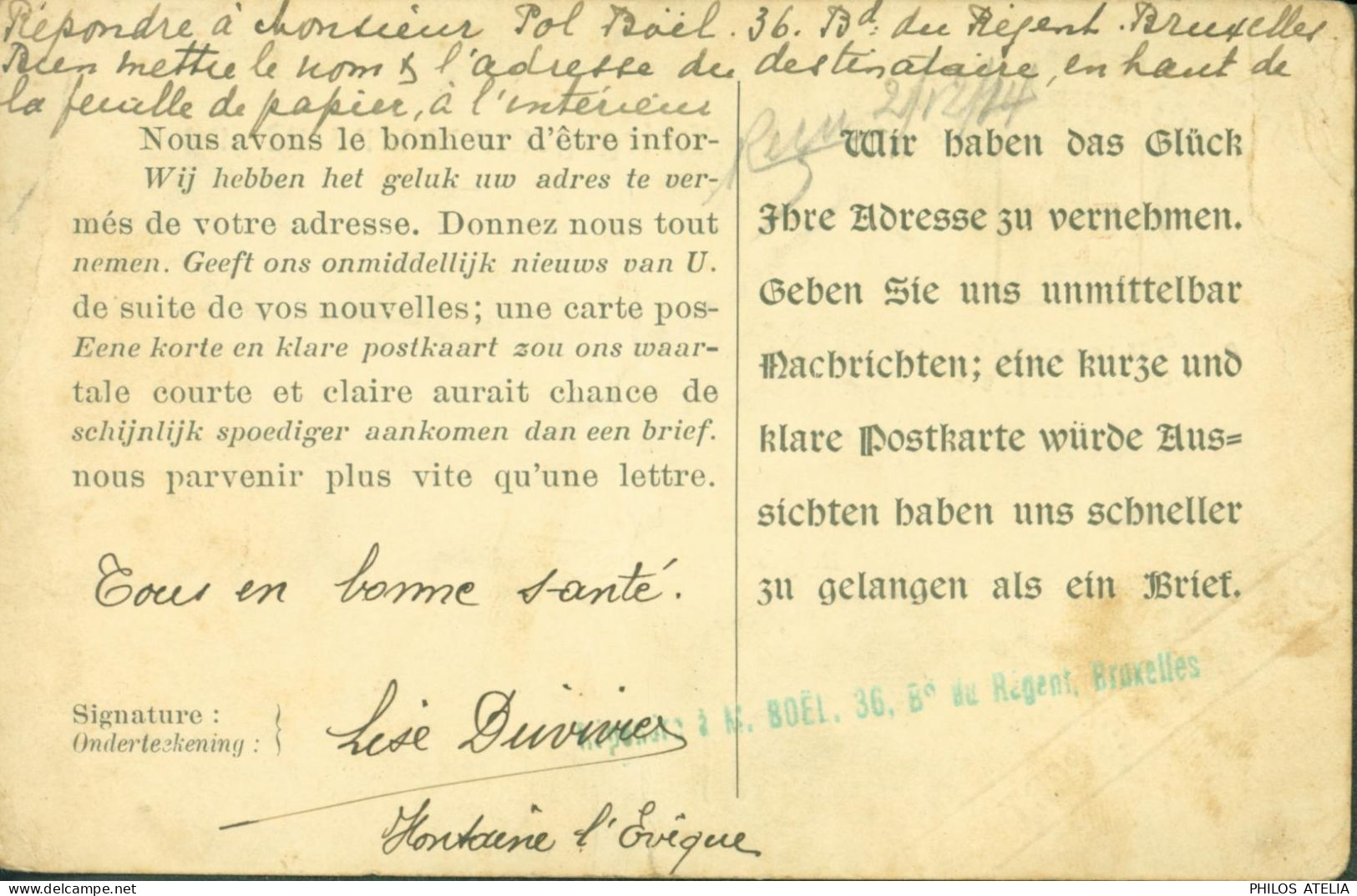 Guerre 14 Agence Belge De Renseignements Pour Prisonniers Croix Rouge Belgique Franchise Censure Munsterlager Munster - Krijgsgevangenen