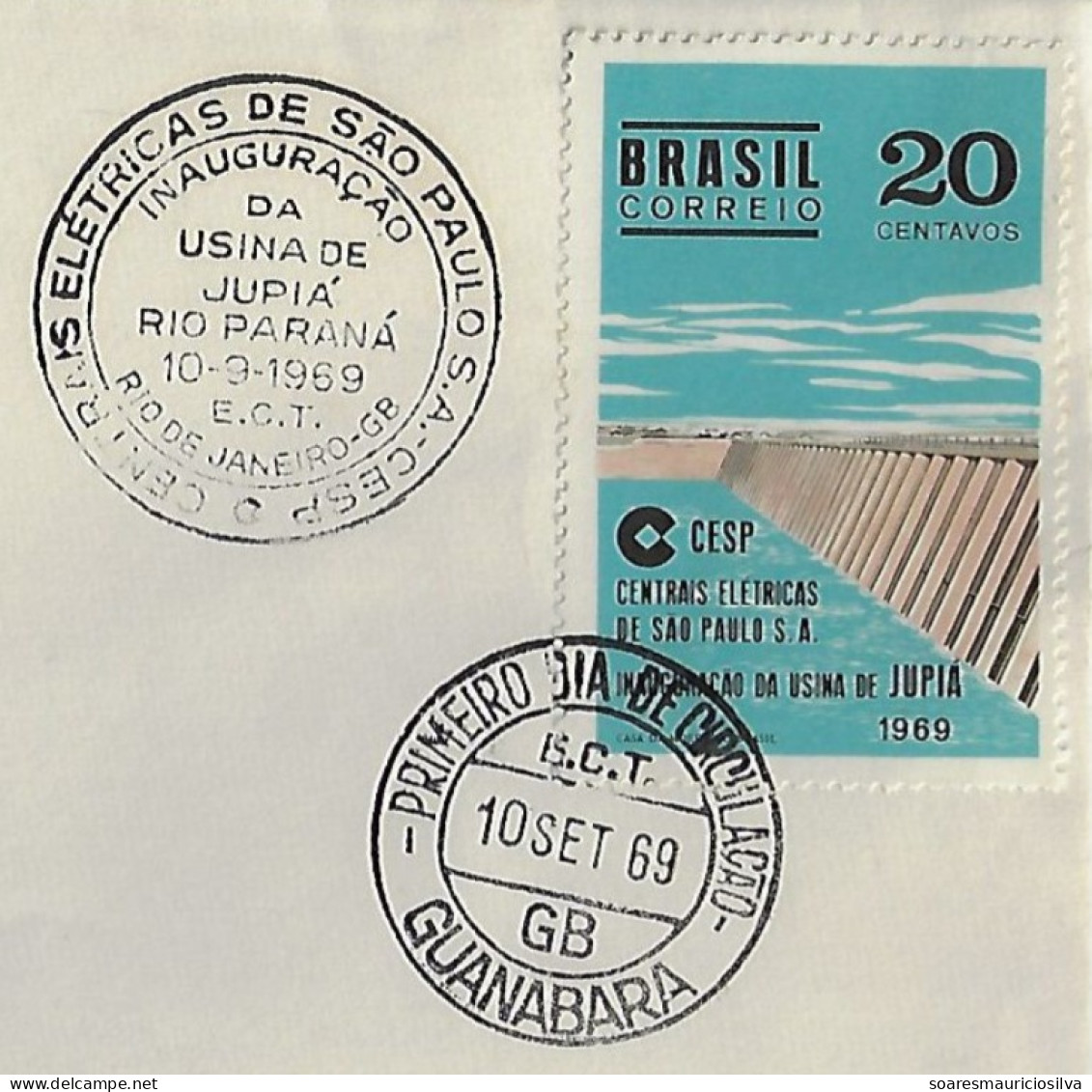 Brazil 1969 First Day Cover Commemorative Cancel Inauguration Of The Jupiá Hydroelectric Power Plant On The Paraná River - Elektriciteit