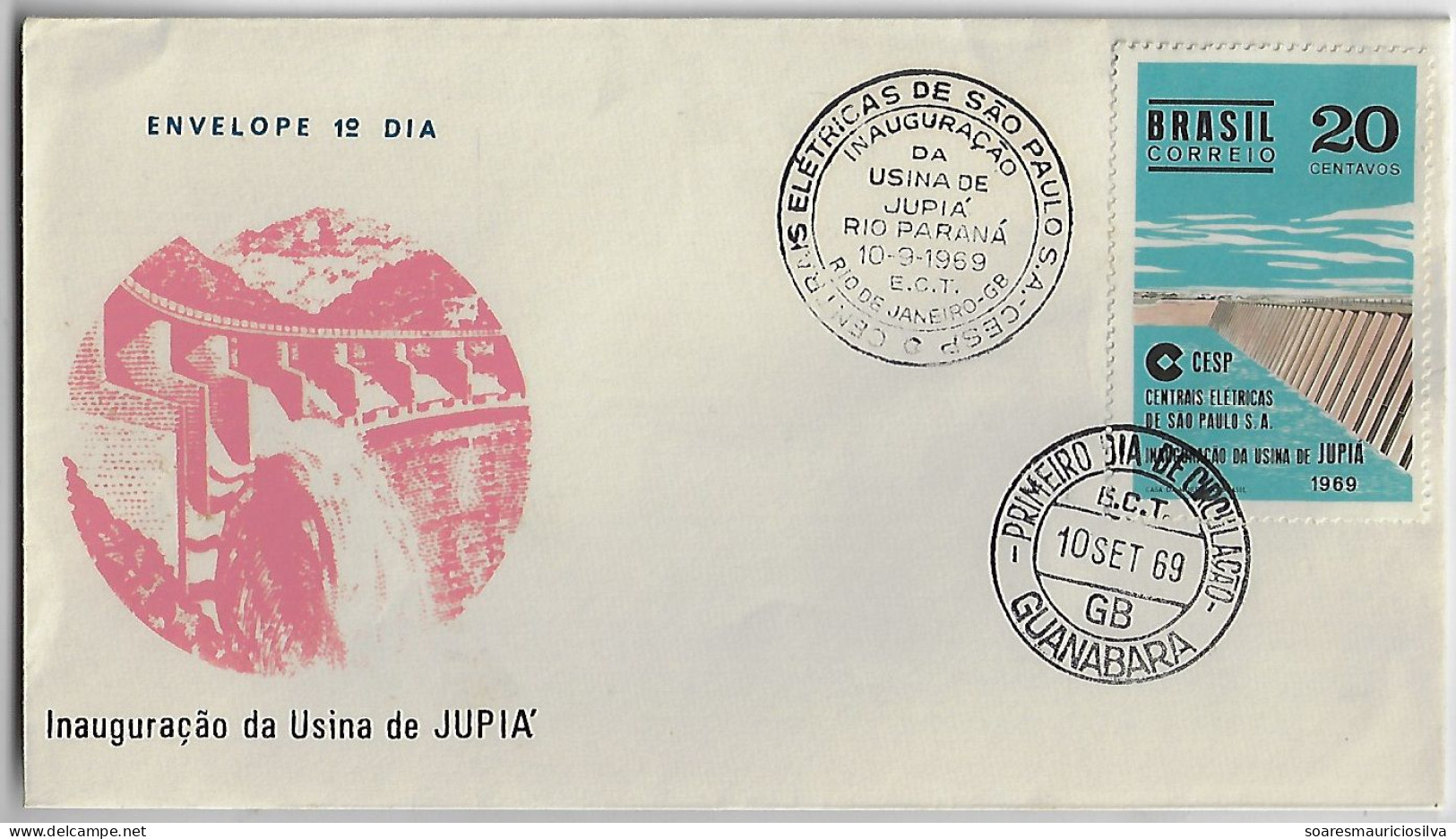 Brazil 1969 First Day Cover Commemorative Cancel Inauguration Of The Jupiá Hydroelectric Power Plant On The Paraná River - Elektriciteit