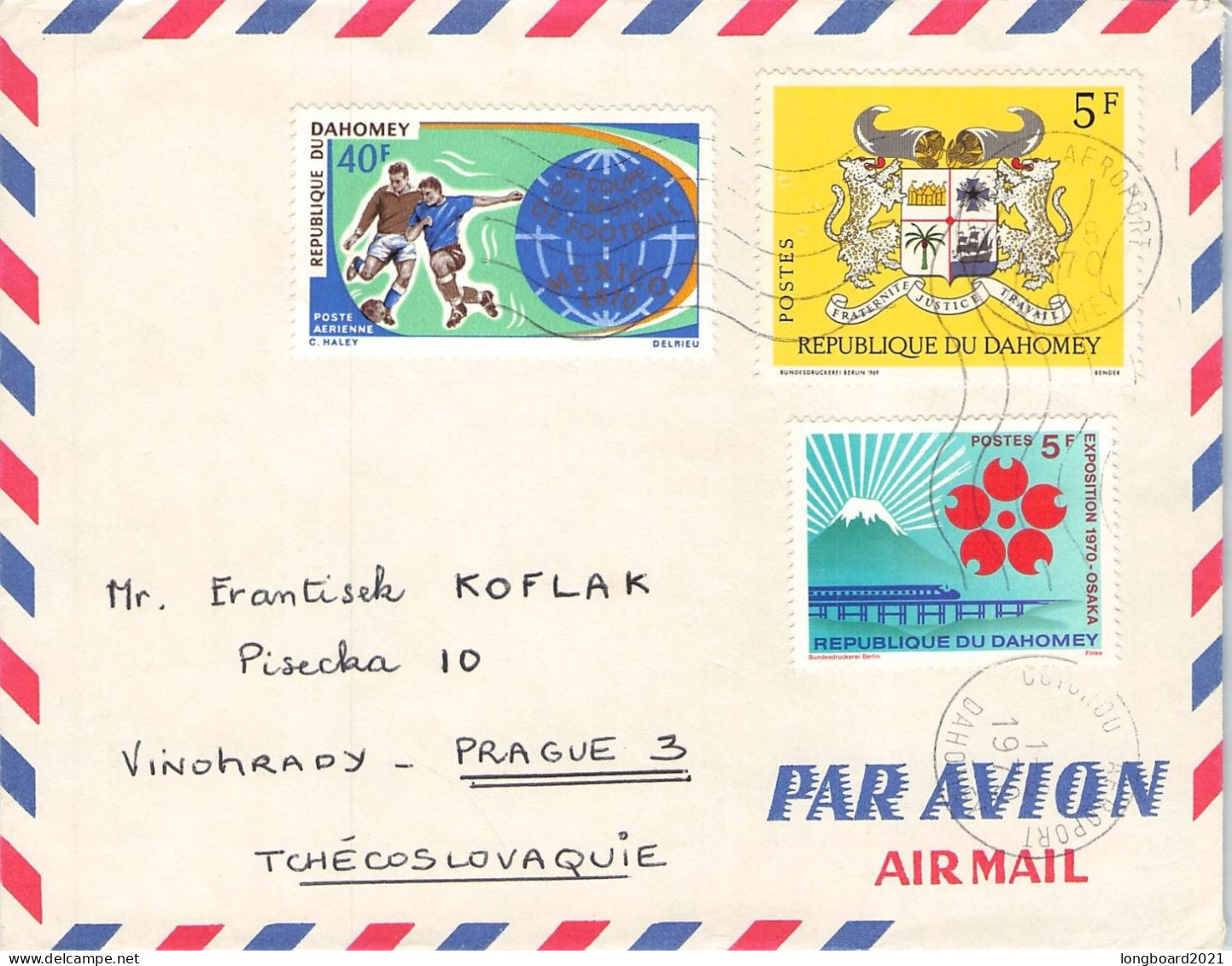 DAHOMEY : AIRMAIL 1970 COTONOU - PRAGUE/CZ /1498 - Benin - Dahomey (1960-...)