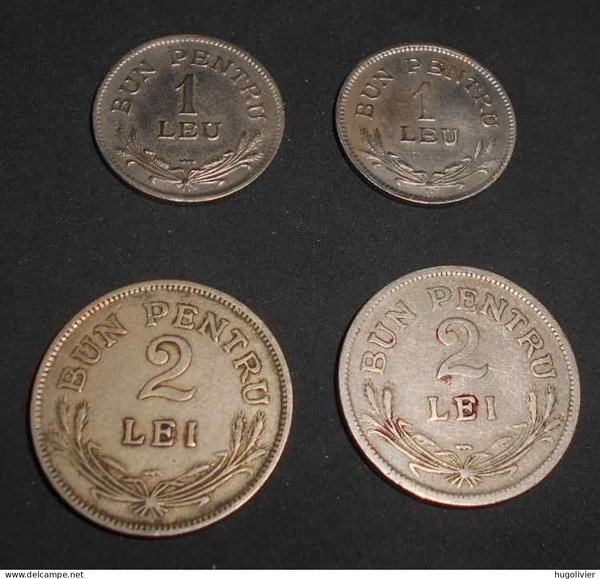 Lot 4 Monnaies Roumanie 1 Leu 2 Lei 1924 - Roumanie