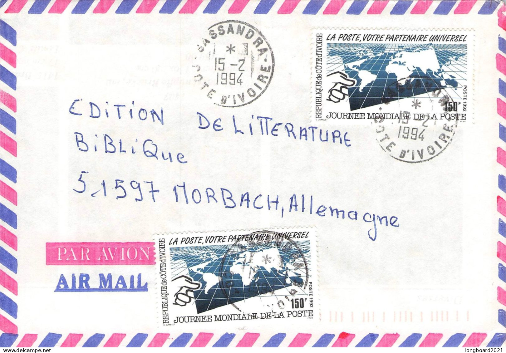 COTE D'IVOIRE - AIRMAIL 1994  MORSBACH/DE /1501 - Côte D'Ivoire (1960-...)