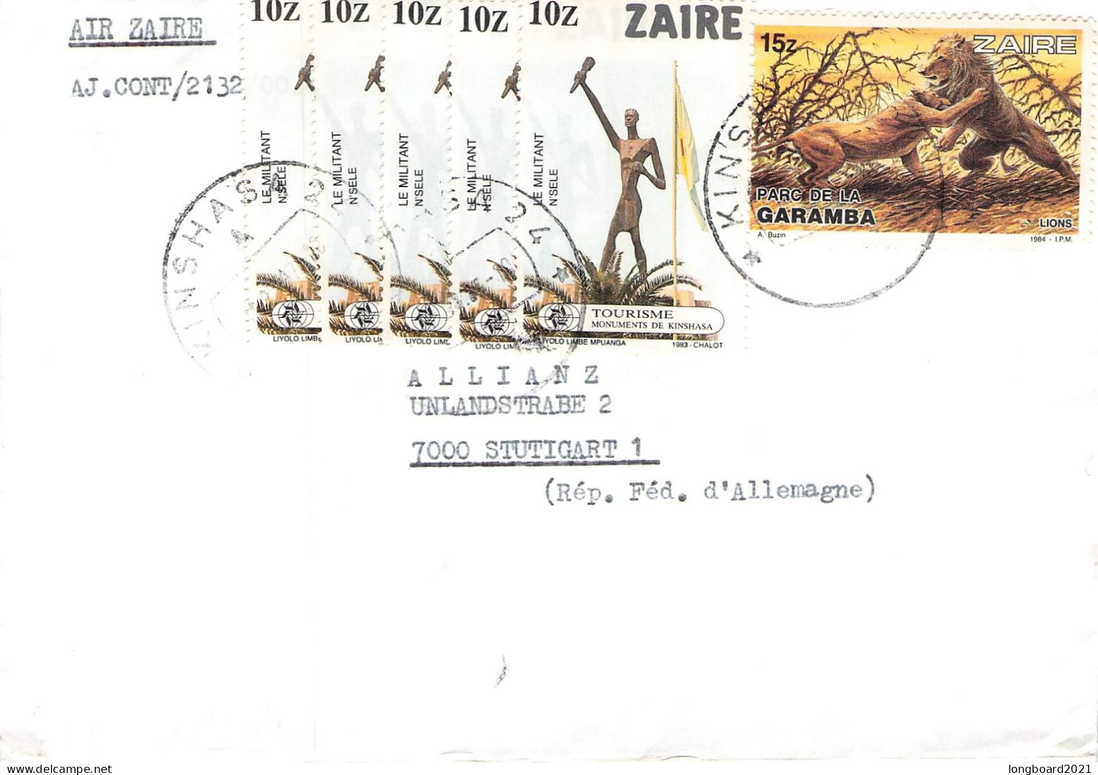 ZAIRE - AIRMAIL KINSHASA - STUTTGART/DE /1502 - Storia Postale