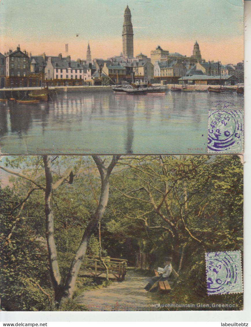 GREENOCK - 2 Cartes - Harbour & Auchmontain Glen - Oblitération  PRIX FIXE - Renfrewshire