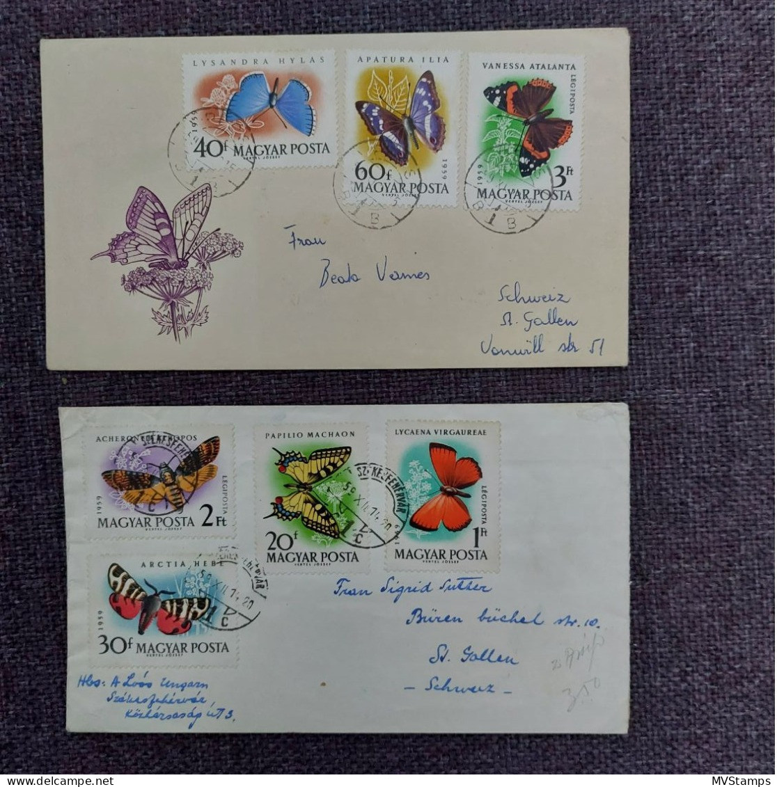 Hungary 1959 Set Butterflies Stamps (Michel 1633/39) Used On FDC - Covers & Documents