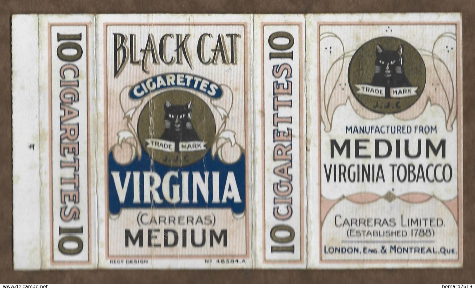 Etui Cigarette - Cigarettes  - Royaume Uni - Black Cat  Cigarettes Virginia Carreras Meduim Lodon - Montreal - Etuis à Cigarettes Vides