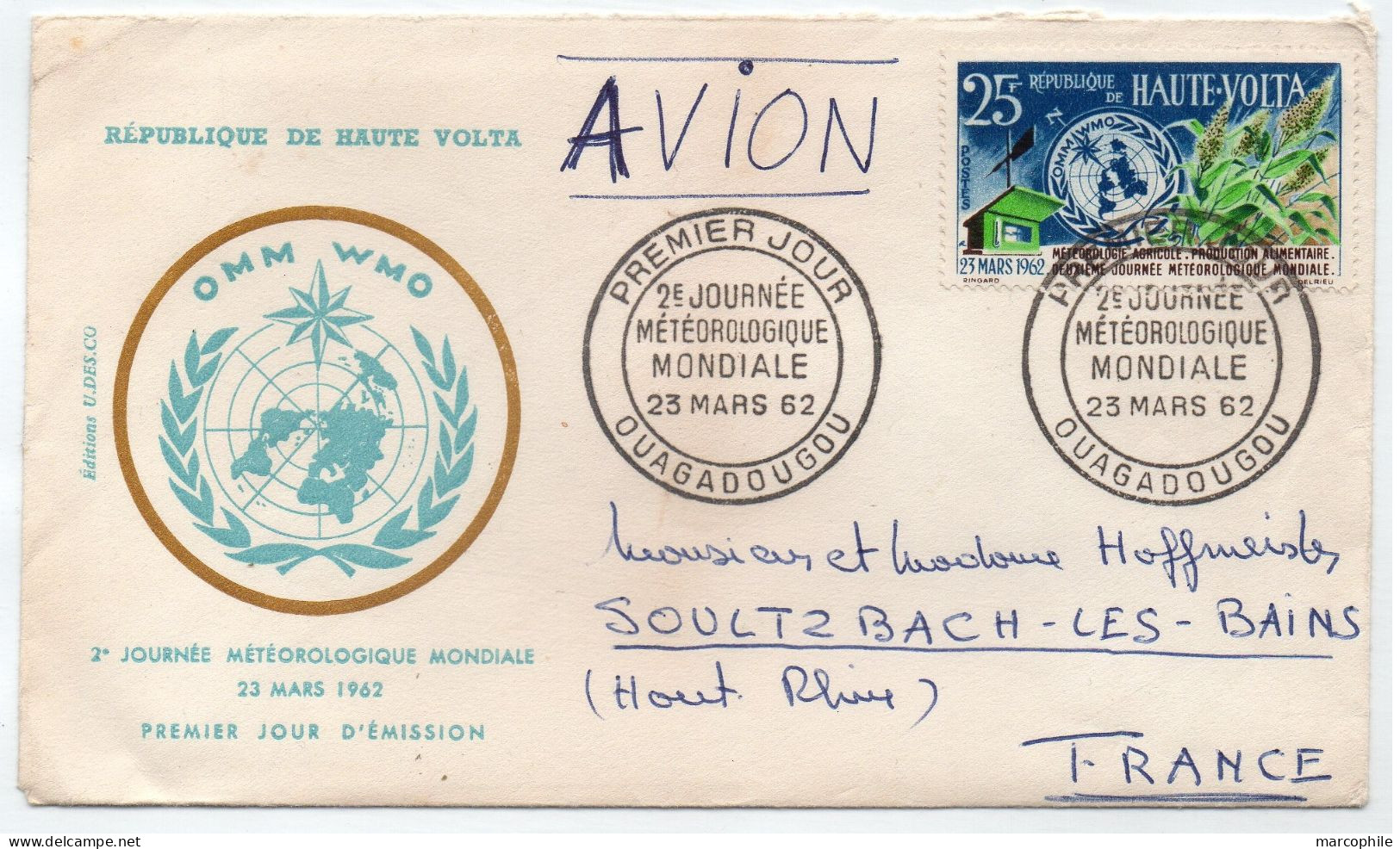 HAUTE VOLTA - METEO / 1962 FDC VOYAGE JOURNEE METEOROLOGIQUE MONDIALE (ref 7059a) - Klimaat & Meteorologie