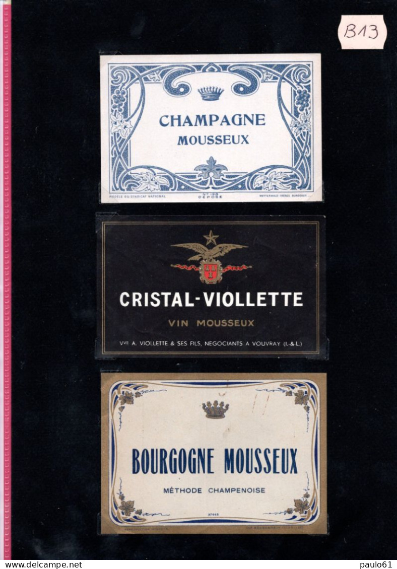 3 Etiquettes   Grand Vin MOUSSEUX  Anciennes   &  Lot B13 - Colecciones & Series