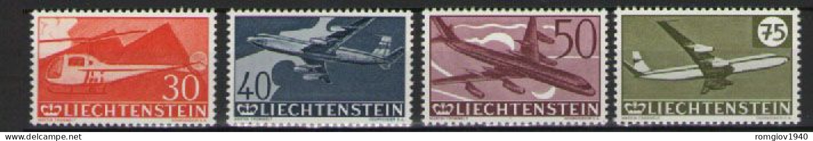 LIECHTENSTEIN 1960  POSTA AEREA  AEREI DIVERSI  UNIF. 34-37 MNH    XF - Poste Aérienne