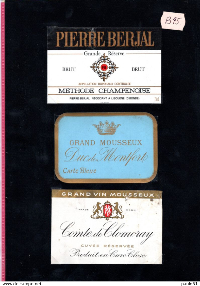 3 Etiquettes   Grand Vin MOUSSEUX  PIERRE BERJAL & DUC MONTFORT & COMTE DE CLOMORAY &  Lot B15 - Collezioni & Lotti