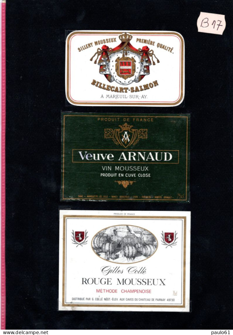 3 Etiquettes   Grand Vin MOUSSEUX BILLECART SALMON & VEUVE ARNAUD & GILLES COLLE &  Lot B17 - Colecciones & Series