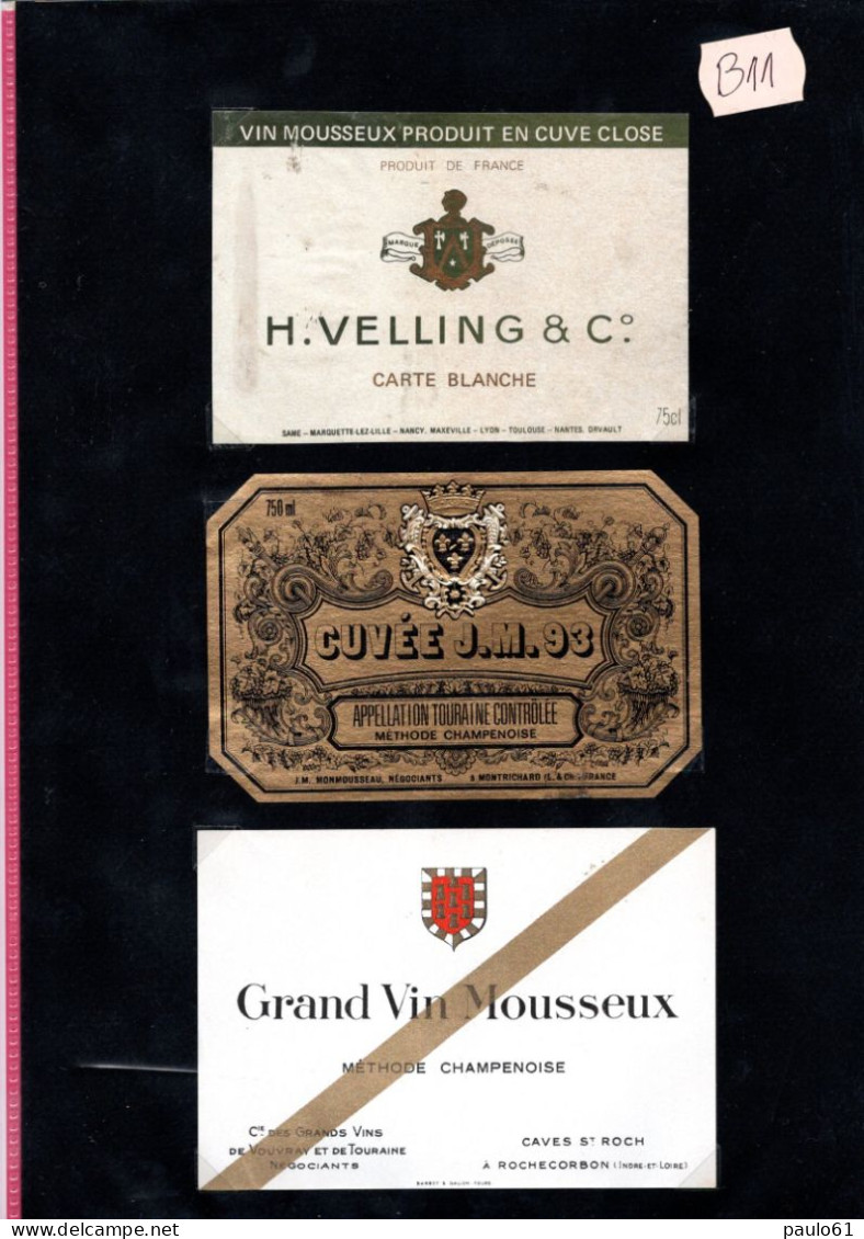 3 Etiquettes   Grand Vin MOUSSEUX H VELLING & CUVEE J.M. &St ROCH &  Lot B11 - Colecciones & Series