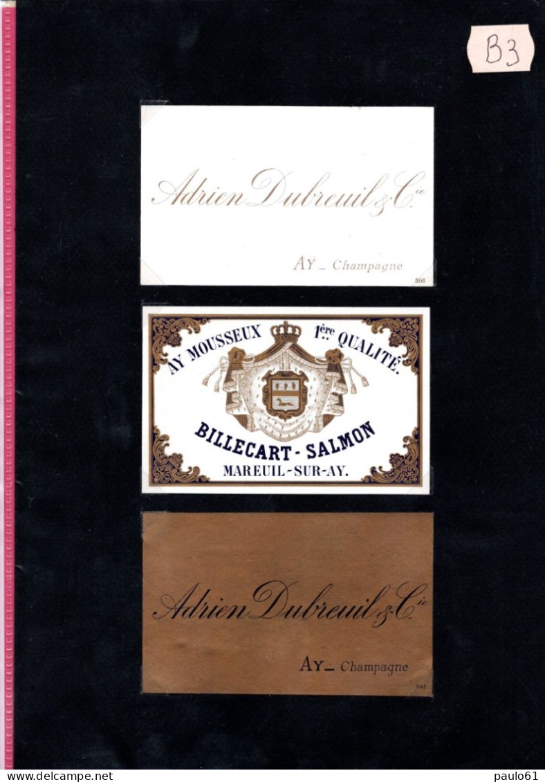 3 Etiquettes  Anciennes Grand Vin MOUSSEUX    ADRIEN DUBREIL Chamagne  & BILLECART SALMON  &  Lot B3 - Collections & Sets