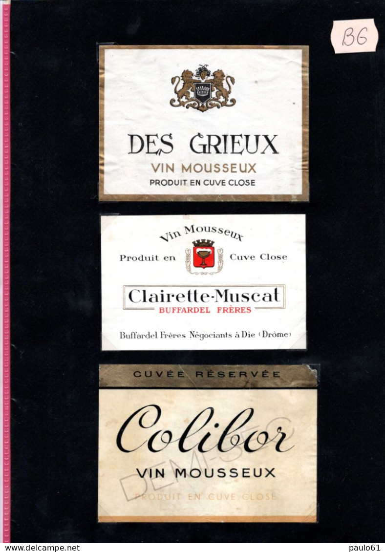 3 Etiquettes  Anciennes Grand Vin MOUSSEUX  DES GRIEUX & BUFFARDEL FRERES & COLIBOR &  Lot B6 - Verzamelingen, Voorwerpen En Reeksen