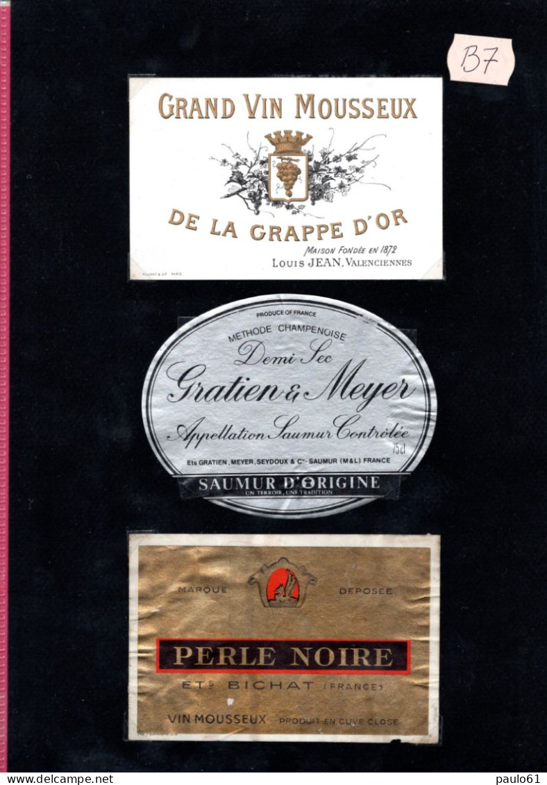 3 Etiquettes  Anciennes Grand Vin MOUSSEUX  GRAPPE D'OR &GRATIEN MEYER & BICHAT  &  Lot B7 - Colecciones & Series