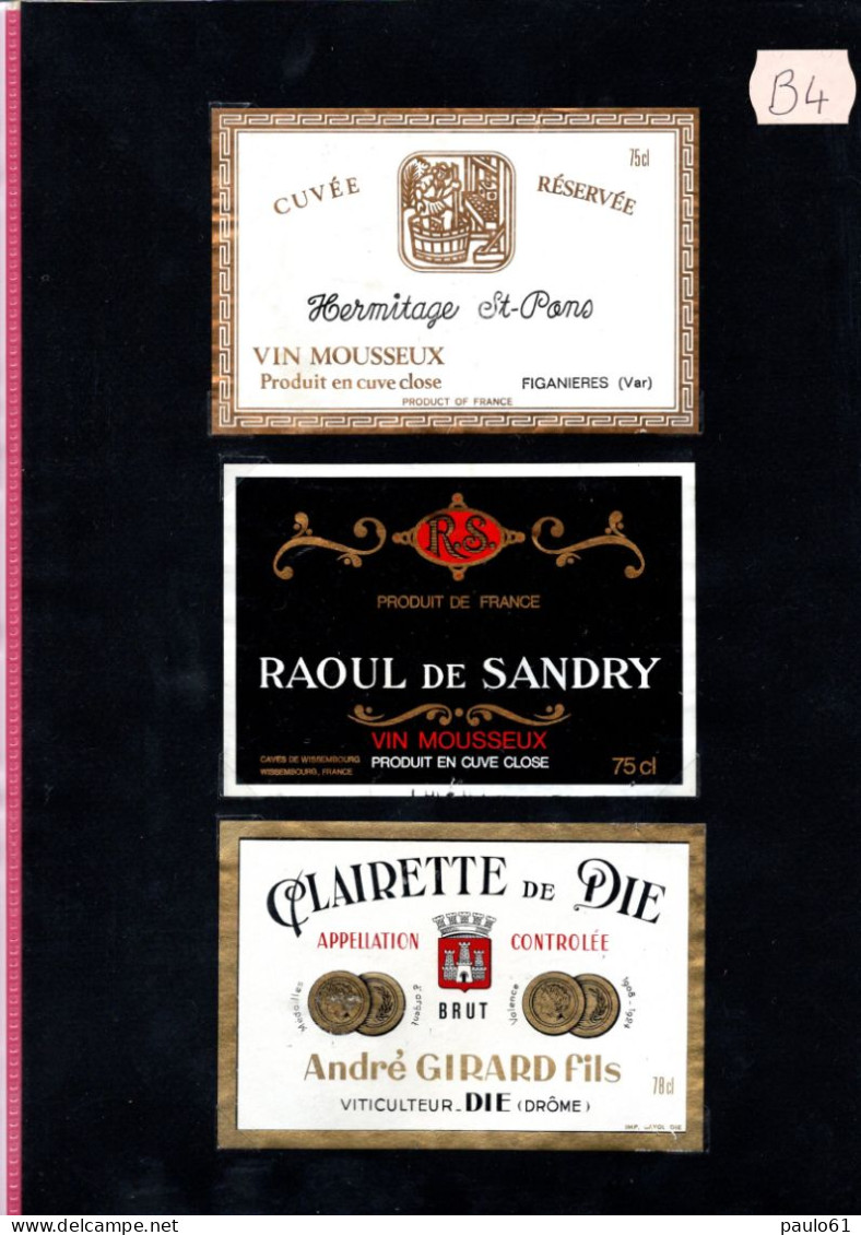 3 Etiquettes  Anciennes Grand Vin MOUSSEUX  HERMITAGE St PONS &RAOUL De SANDRY & ANDRE GIRARD  &  Lot B4 - Collections & Sets