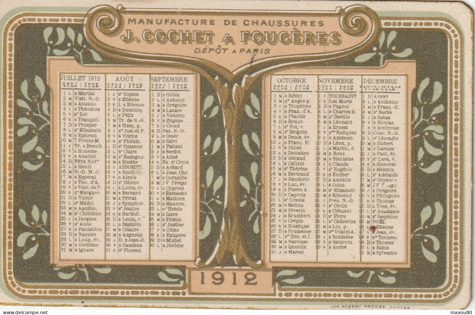 Calendrier Petit Format 1912 Très Bon état - Tamaño Pequeño : 1901-20