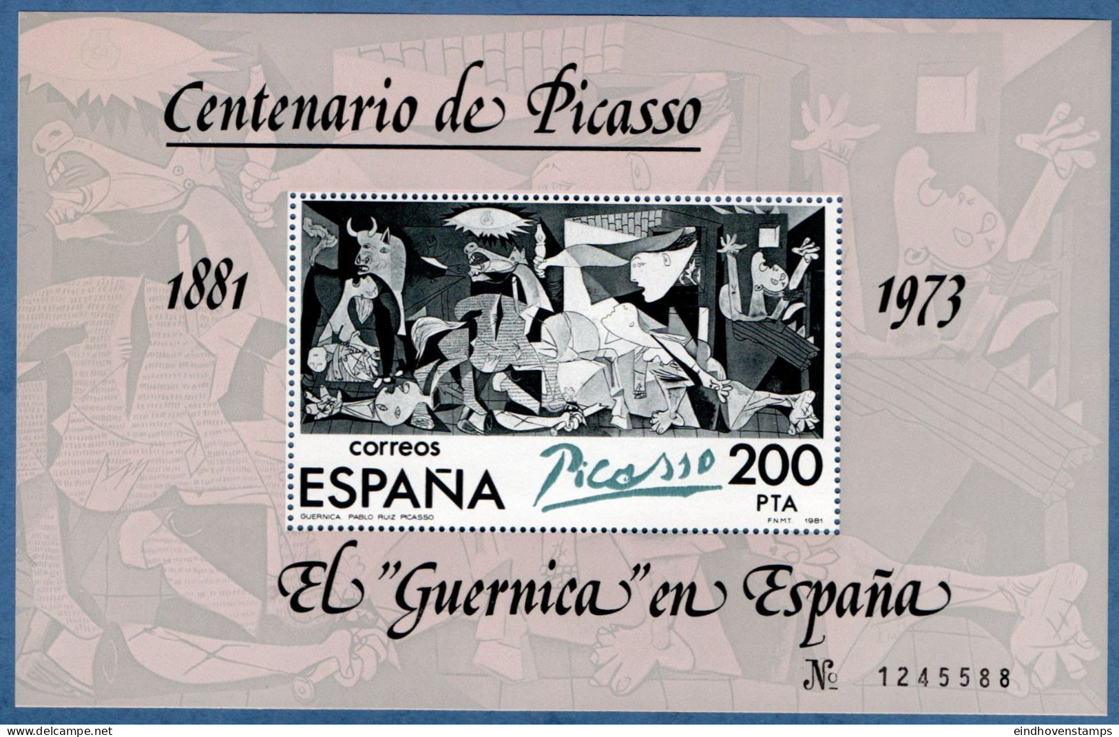 Spain 1981 Picasso Guernica  Block Issue MNH Mi Bl 23 II  With Seriffed Slanting - Picasso